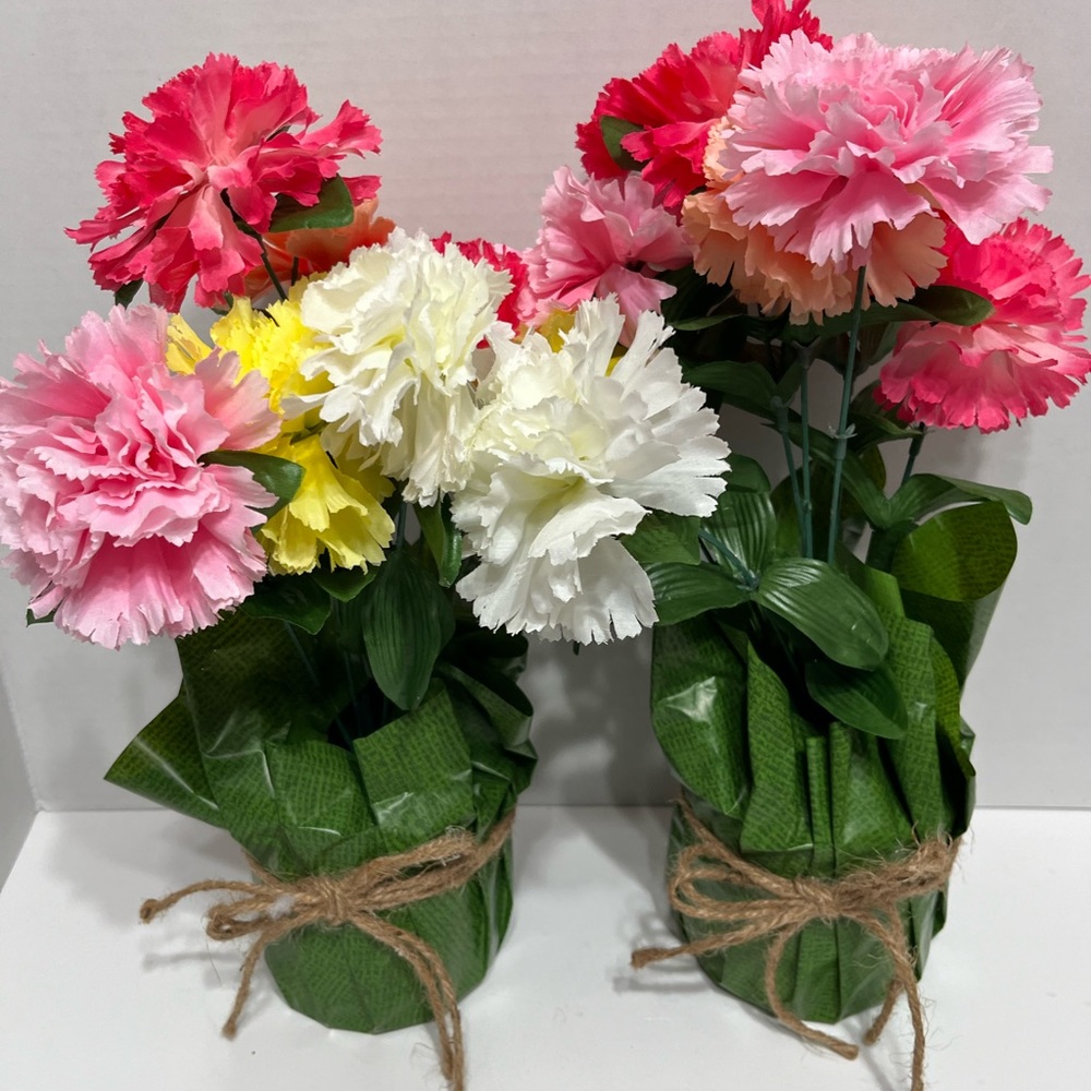 Holiday Home 2x Easter Artificial carnation s Flowers Red, Yellow Arrangements s